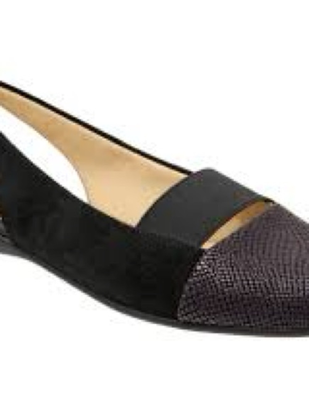 Trotters Black Slingback Flats with Textured Metallic Toe